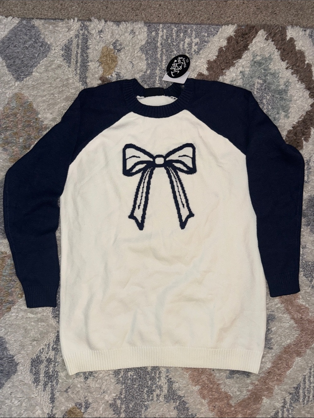 Jolie & Joy Maternity Navy and Cream Bow Sweater